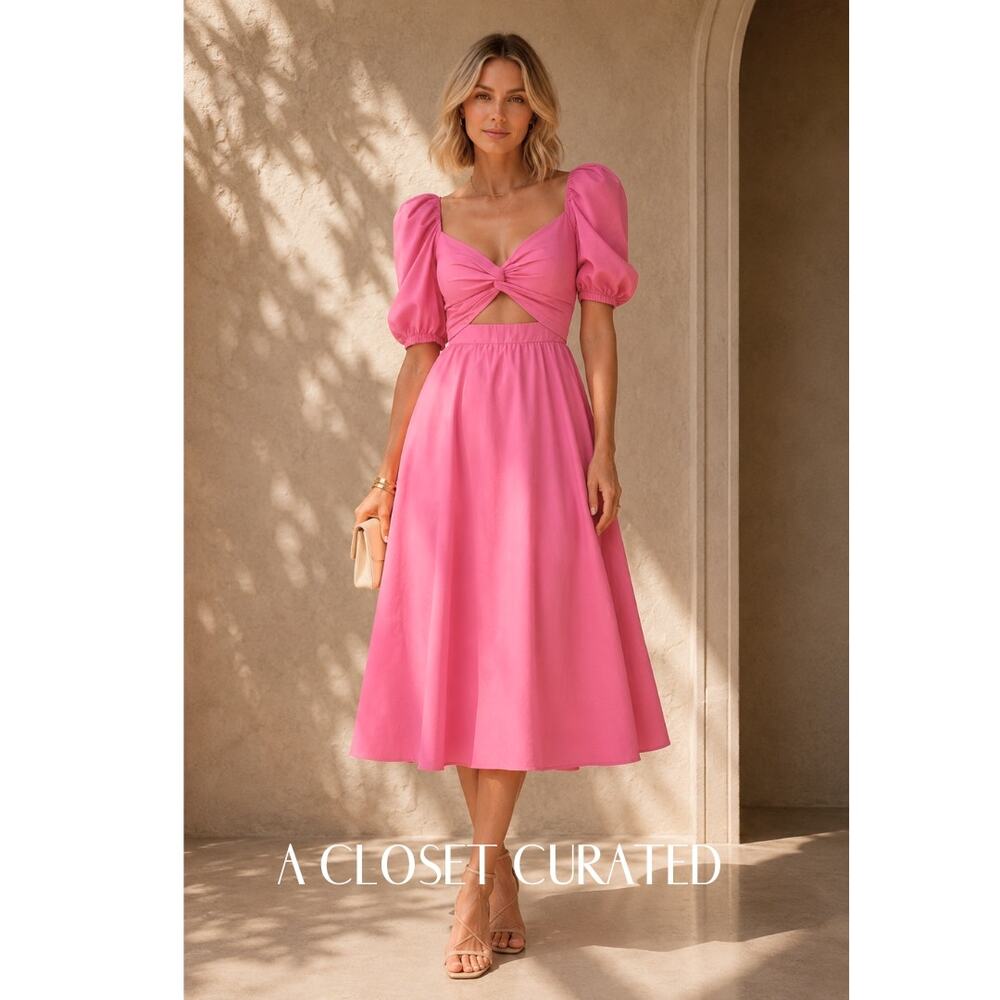 Kate Spade Twist Bodice Puff Sleeve Dress 10 Pink
